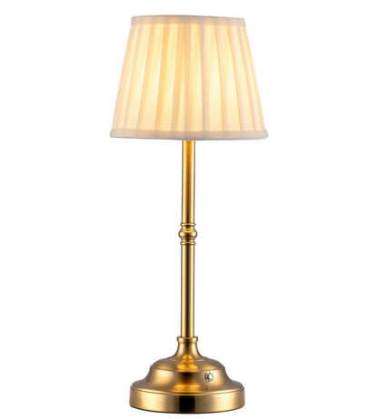 KDG Gold Cordless Portable LED Table Lamp, Beige Fabric Shade Desk Lamp