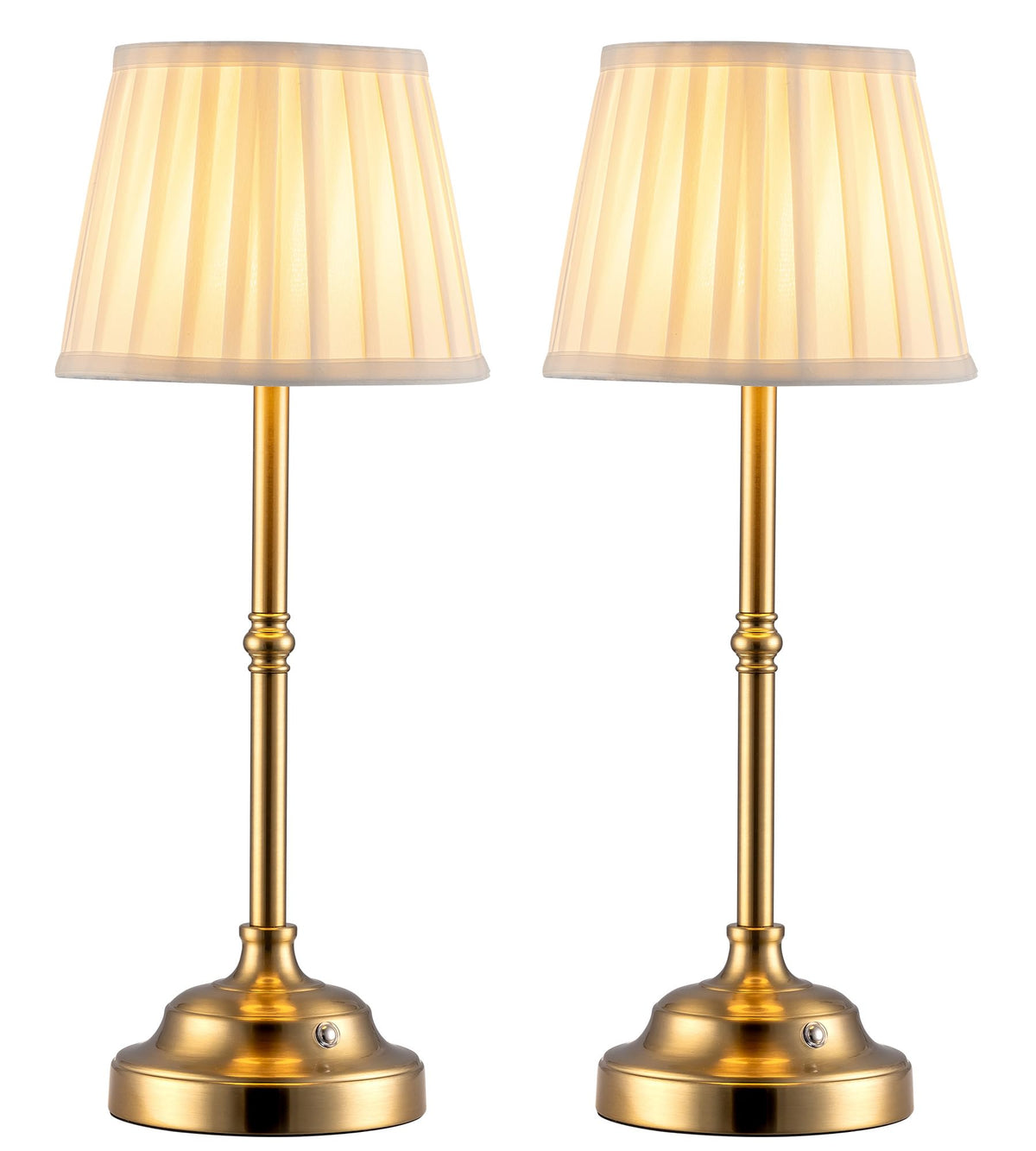 KDG Gold Cordless Portable LED Table Lamp, Beige Fabric Shade Desk Lamp