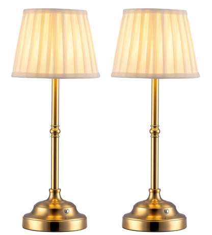 KDG Gold Cordless Portable LED Table Lamp, Beige Fabric Shade Desk Lamp