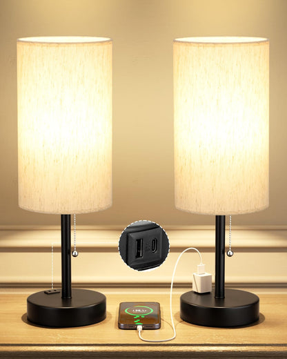 Fenmzee Bedside Table Lamps Set of 2 - Small Nightstand Lamp for Bedroom
