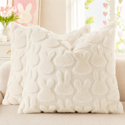 decorUhome Faux Fur Plush Soft Beige Throw Pillow Covers 18x18 Set of 2