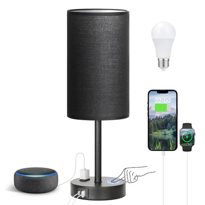 Fenmzee Bedside Table Lamp for Bedroom - Dimmable Touch, USB A+C, AC Outlet
