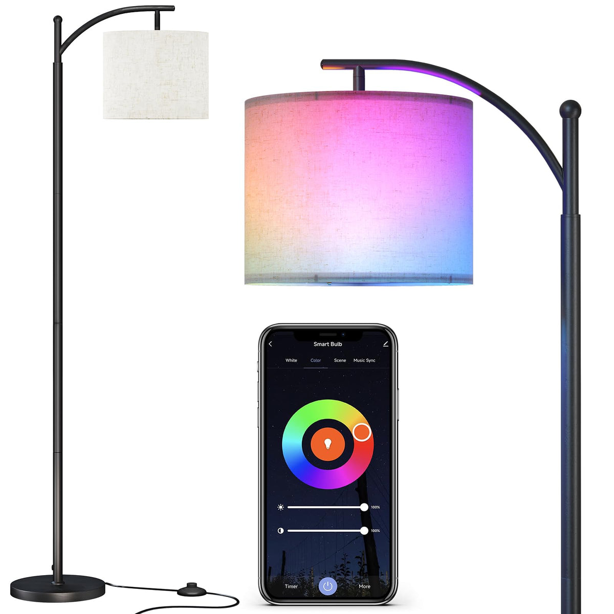 SUNMORY Arc Floor Lamp, Modern Floor Lamp with 3 Color Temperatures Bulb