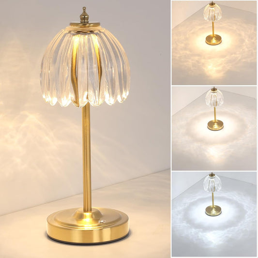Shenmoyl Tulip Table Lamp with 5000mAh Battery & Touch Control, Cordless Table Lamp with 3 Colors, Dimmable Rechargeable Table Lamps for Bedroom, Nightstand, Living Room, Entryways (Transparent Tulip)