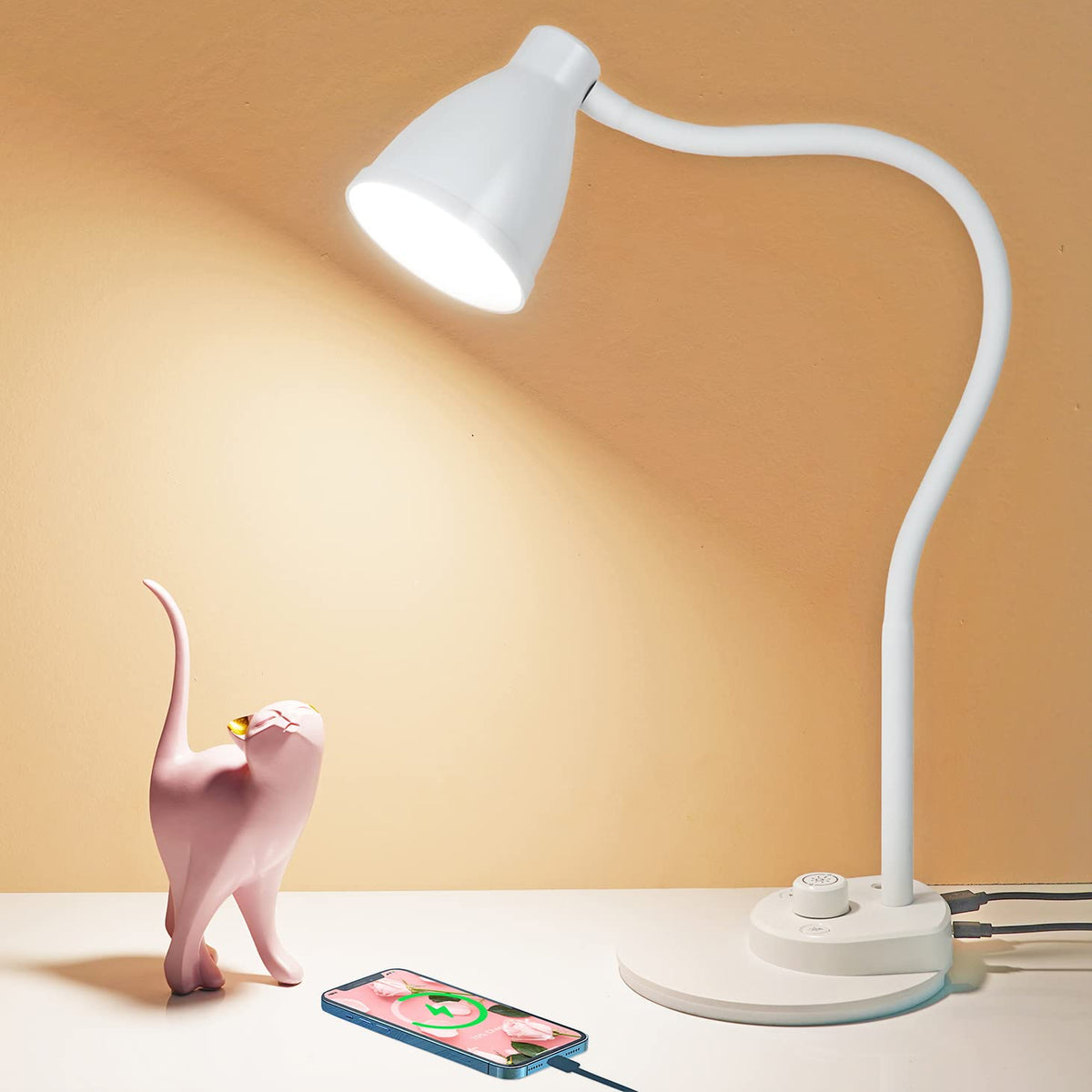BOHON LED Desk Lamp with USB Charging Port 3 Color Modes Dimmable, Black