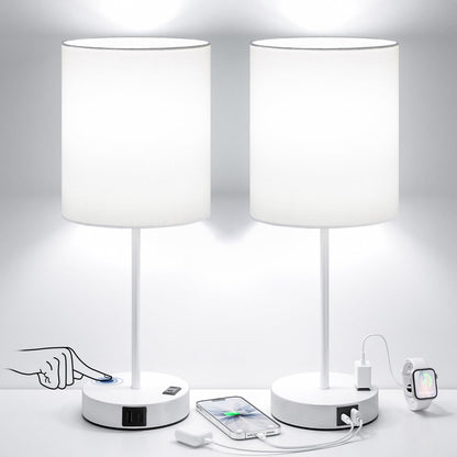 Fenmzee Touch Lamps for Bedroom Set of 2 - Dimmable, USB C+A, AC Outlet