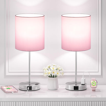 Fenmzee Touch Lamps for Bedroom Set of 2 - Dimmable, USB C+A, AC Outlet