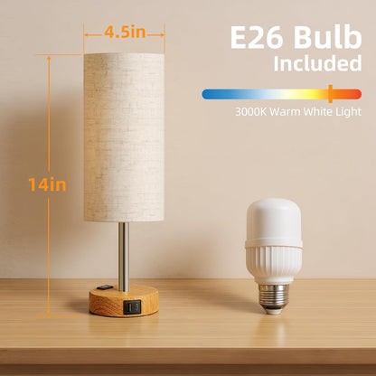 Table Lamp for Bedroom, High-Sensitivity Touch, AC Outlet, USB A+C