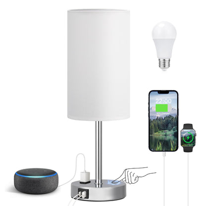 Fenmzee Bedside Table Lamp for Bedroom - Dimmable Touch, USB A+C, AC Outlet