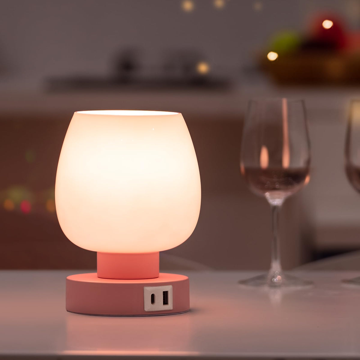 ONEWISH Small Bedside Lamp for Bedroom, 3-Way Dimmable Touch Control, 600 Lumen Bright Opal Glass Shade, 7.5 Inch Ultra Compact Nightstand Lamp, Warm White 2700K LED Bulb Included, Modern Design