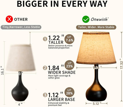 ONEWISH Touch Bedside Lamp, Farmhouse 3-Way Dimmable Table Lamps for Nightstand with Fabric Shade, 17.32'' Desk Lamp for Reading, Bedroom, Livingroom, Office, Corded