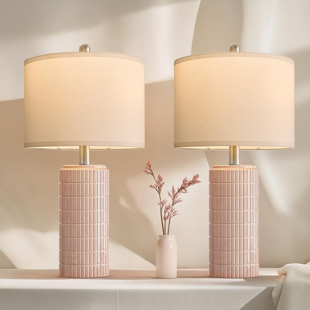PoKat 23'' Bedside Table Lamp for Bedroom Nightstands, Modern Ceramic Decor