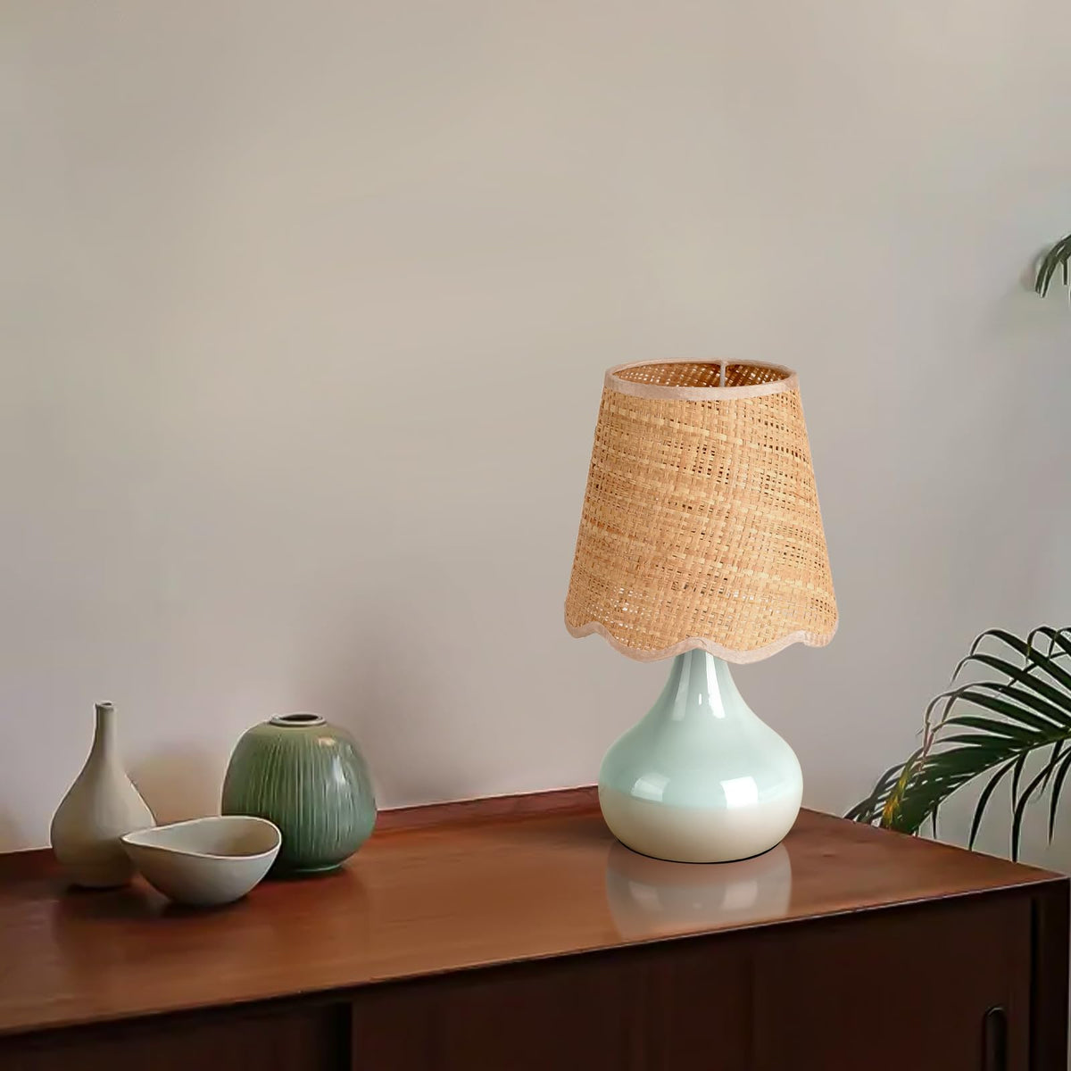 Ziqqeelam Brown Small Bedside Table Lamp for Bedroom, Farmhouse Bedroom Lamps for Nightstand, Rattan Lamp Shade Table Lamps for Small Spaces for Kitchen Counter, Home Office, Living Room, Kids Dorm