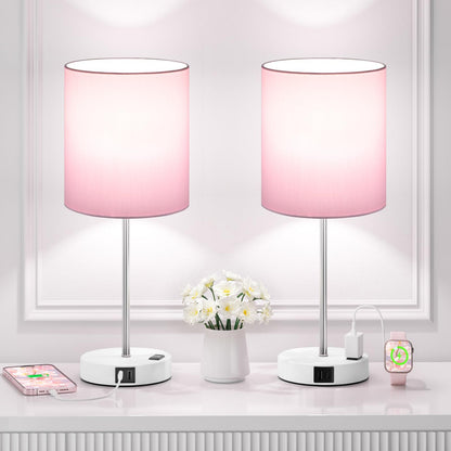Fenmzee Touch Lamps for Bedroom Set of 2 - Dimmable, USB C+A, AC Outlet