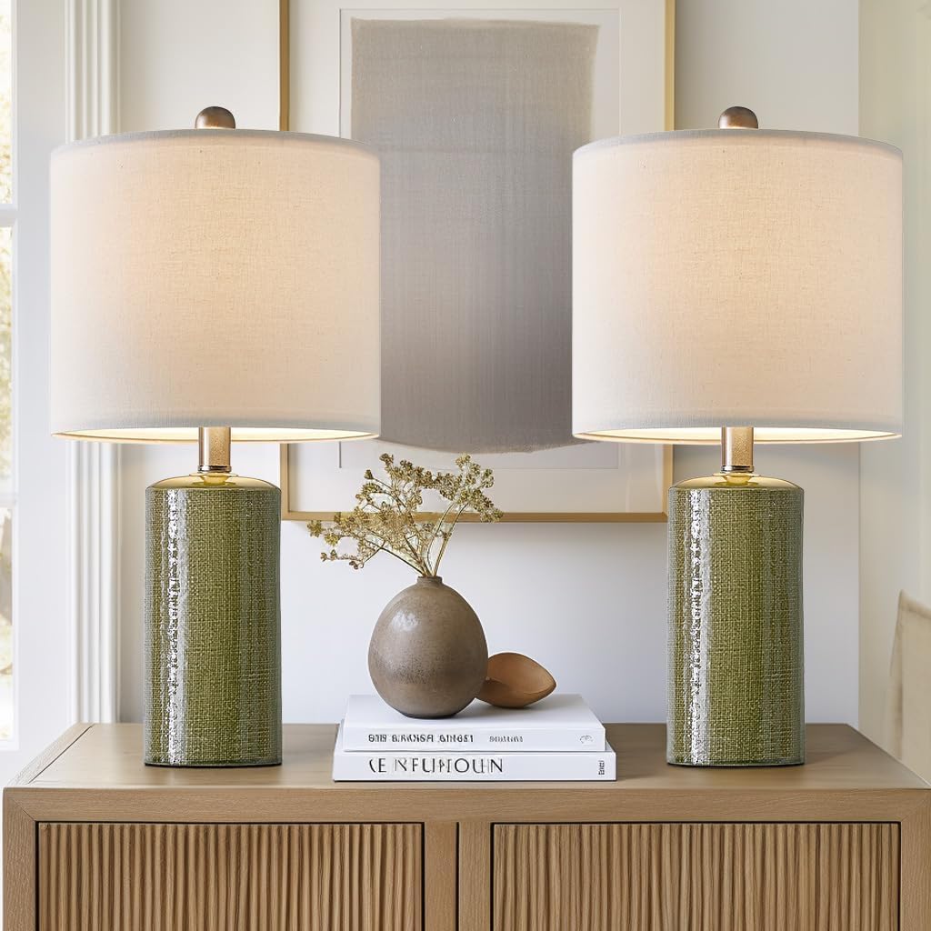 20.25" Small Single Table Lamp for Bedroom Modern Ceramic Nightstand Lamp