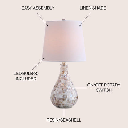 JONATHAN Y Mona Coastal Mini LED Table Lamp 20.5" Bedside, Seashell