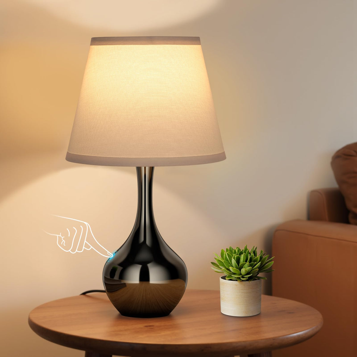 16.1" Touch Table Lamp for Nightstand, 3 Way Dimmable Small Bedroom Lamp