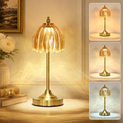 Glass Tulip Table Lamp, Cordless Rechargeable Desk Lamp - Green