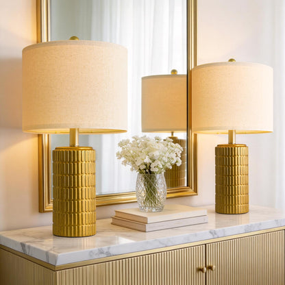 PoKat 20.75" Small Modern Ceramic Table Lamps Set of 2 for Bedroom, White