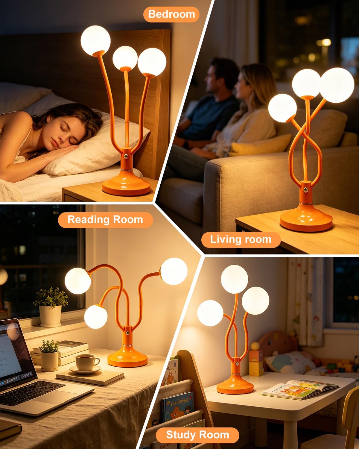 Globe Orange Table Lamp Dimmable Magic DIY Arms G9 Bulbs Included