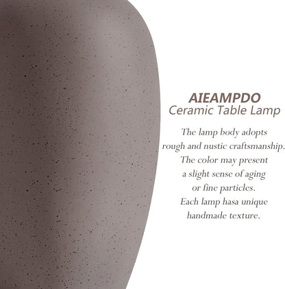 AIEAMPDO 21'' Set of 2 Farmhouse Ceramic Small Table Lamps for Living Room Bedroom, Nightstand Rustic Brown Desk Lamp for Bedside End Table Entryway, 2 LED Bulbs Included
