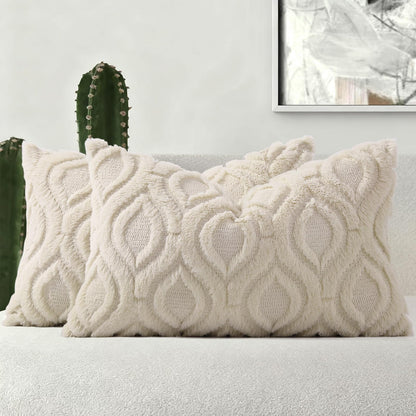 decorUhome Faux Fur Plush Soft Beige Throw Pillow Covers 18x18 Set of 2