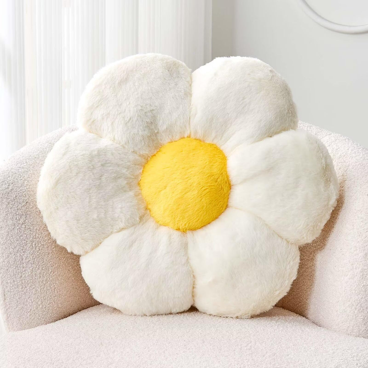 Kcvvcr Pink Flower Pillow, Cute Decorative Flower Shaped Throw Pillow with Faux Rabbit Fur, 14.9" Soft Flower Plush Throw Pillow Floor Pillows Room Décor for Bedroom Living Room