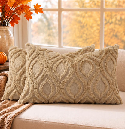 decorUhome Faux Fur Plush Soft Beige Throw Pillow Covers 18x18 Set of 2