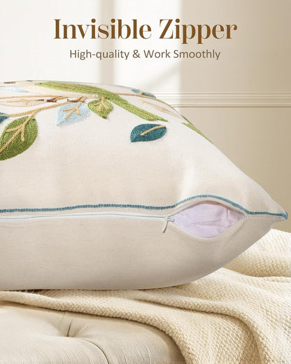 Animal Embroidered Throw Pillow Cover 18x18 Inch, Floral Birds
