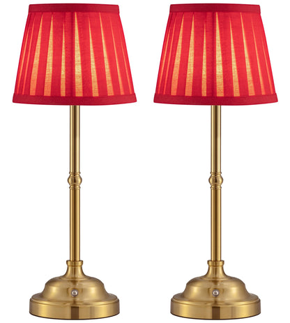 KDG Gold Cordless Portable LED Table Lamp, Beige Fabric Shade Desk Lamp
