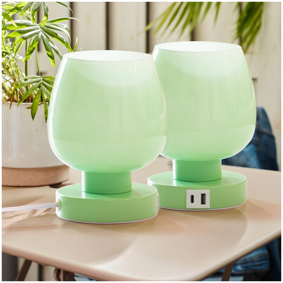 ONEWISH Small Bedside Lamp for Bedroom, 3-Way Dimmable Touch Control, 600 Lumen Bright Opal Glass Shade, 7.5 Inch Ultra Compact Nightstand Lamp, Warm White 2700K LED Bulb Included, Modern Design