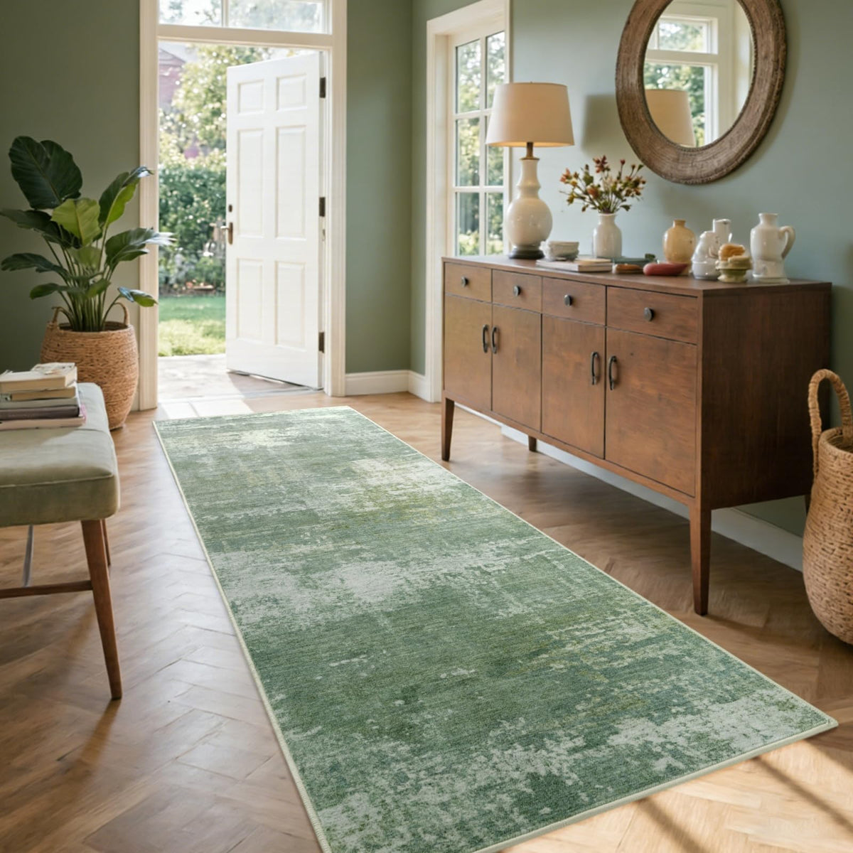 6x9 Ft Abstract Washable Area Rugs for Living Room Blue