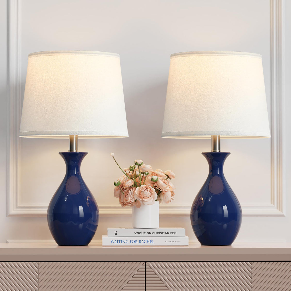 PARTPHONER Table Lamp Set of 2, Modern Ceramic Bedside Lamps for Night Stands, Classic Small Lamp Nightstand Lamp for Bedroom Living Room Desk End Table Rocker Swtich White