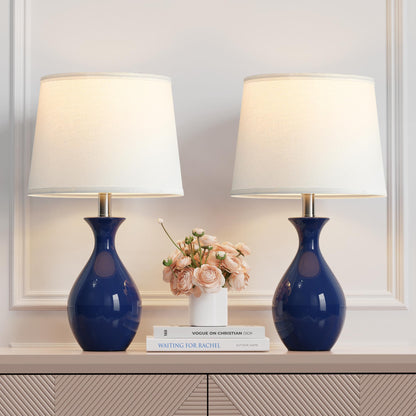 PARTPHONER Table Lamp Set of 2, Modern Ceramic Bedside Lamps for Night Stands, Classic Small Lamp Nightstand Lamp for Bedroom Living Room Desk End Table Rocker Swtich White