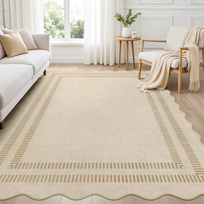 Area Rugs 5x7 Living Room Washable Modern Rug, Neutral Beige Soft Non Slip Rugs Ultra-Thin Indoor Carpet for Bedroom Dining Room Nursery Home Office