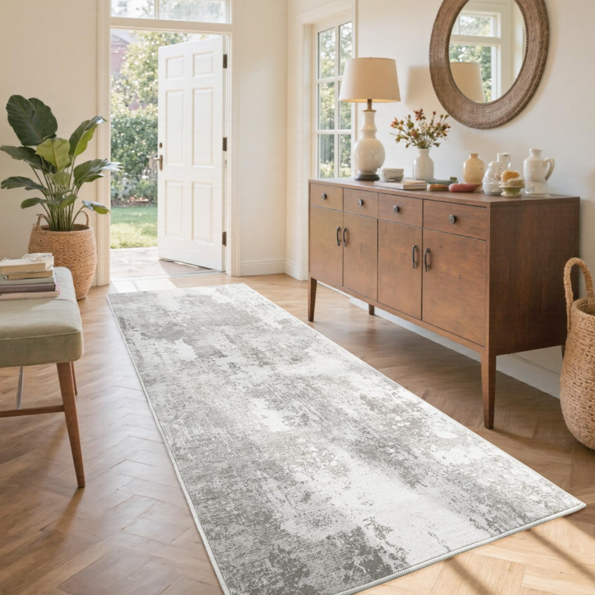 6x9 Ft Abstract Washable Area Rugs for Living Room Blue