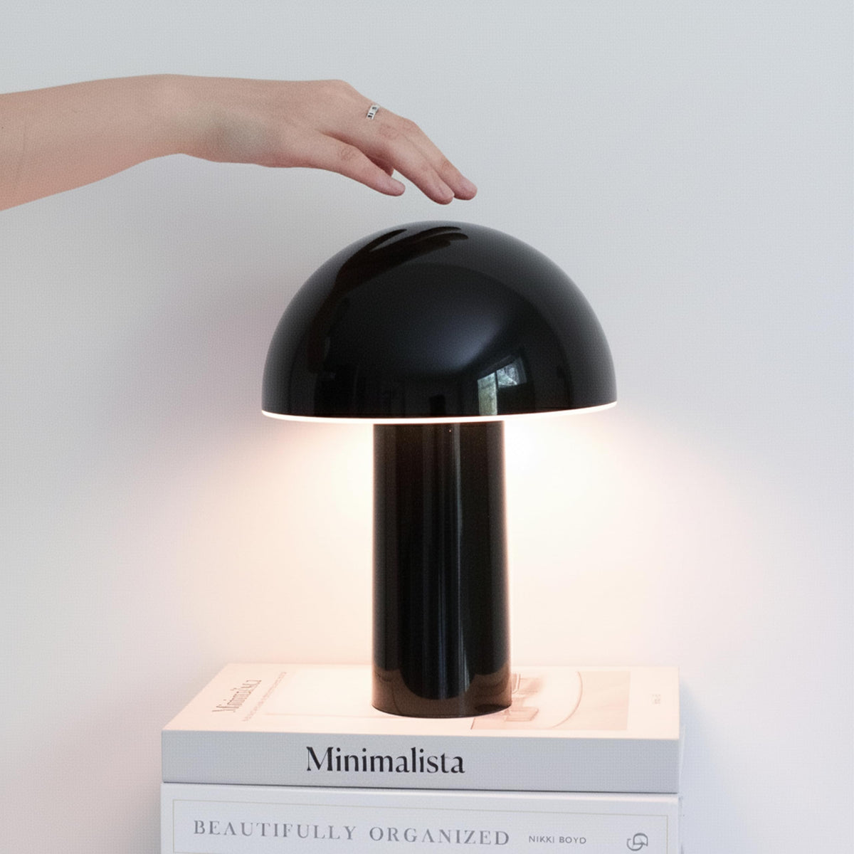 Brightech Celia Table Lamp – 10" Touch-Controlled Mushroom Accent Lamp, Cordless & Dimmable LED, Portable & Rechargeable Bedside Night Light, Sustainable Recycled Modern Patio Lamp for Home Décor, Red