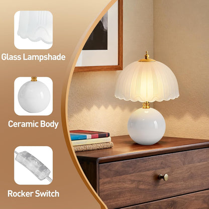LONRISWAY Mushroom Table Lamp for Bedroom, Small Bedside Ceramic lamp for Living Room Nightstand, Cute Mini Modern Mid-Century Style Lamp, Unique Aesthetic Home Decor Lighting