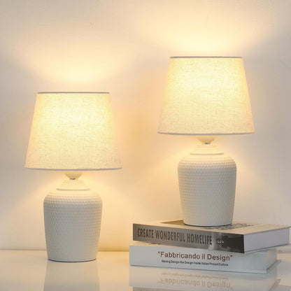 11.8’’ Small Table Lamps Set of 2 for Bedroom Kid’s Room, Beige & White