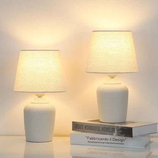 11.8’’ Small Table Lamps Set of 2 for Bedroom Kid’s Room, Beige & White