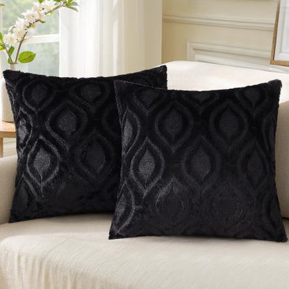decorUhome Faux Fur Plush Soft Beige Throw Pillow Covers 18x18 Set of 2