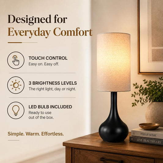 17" Touch Lamp for Nightstand,3-Way Dimmable Bedside Lamp