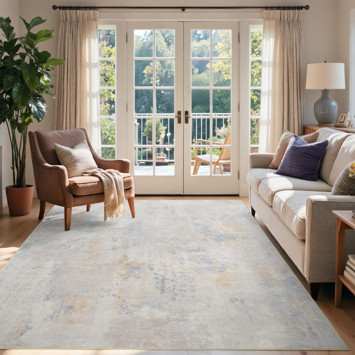 6x9 Ft Abstract Washable Area Rugs for Living Room Blue
