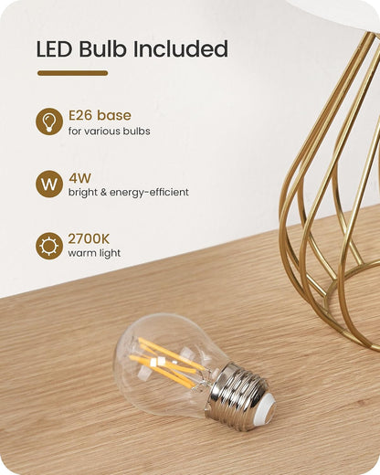 Gold Table Lamp, 12.6 Inch Small Bedside Lamp with 2700K LED Bulb