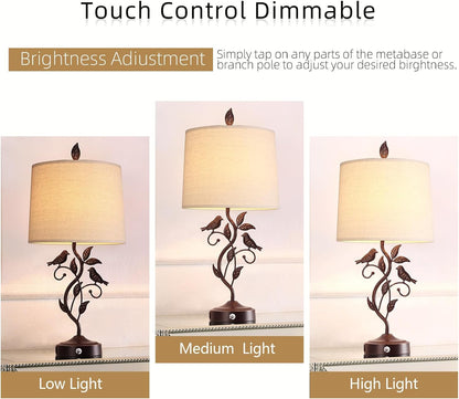 27" Touch Farmhouse Bird Table Lamps for Living Room with 2 USB C+A Ports