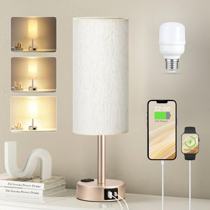 Fenmzee Bedside Table Lamp for Bedroom - Dimmable Touch, USB A+C, AC Outlet