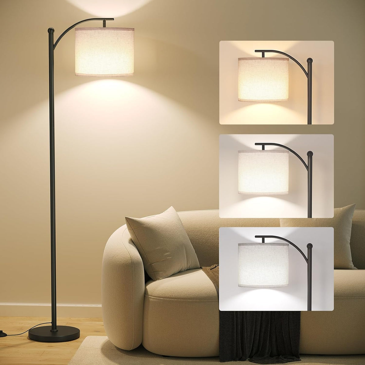 SUNMORY Arc Floor Lamp, Modern Floor Lamp with 3 Color Temperatures Bulb