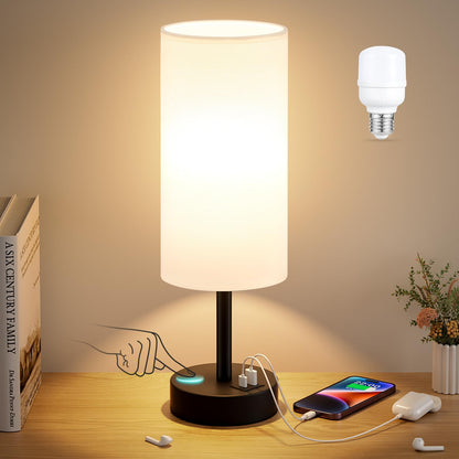 Dicoool Bedside Table Lamp for Bedroom - 3-Way Dimmable Touch Lamp, USB A+C