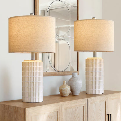 PoKat 20.75" Small Modern Ceramic Table Lamps Set of 2 for Bedroom, White