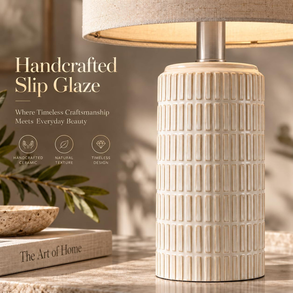 PoKat 23'' Bedside Table Lamp for Bedroom Nightstands, Modern Ceramic Decor
